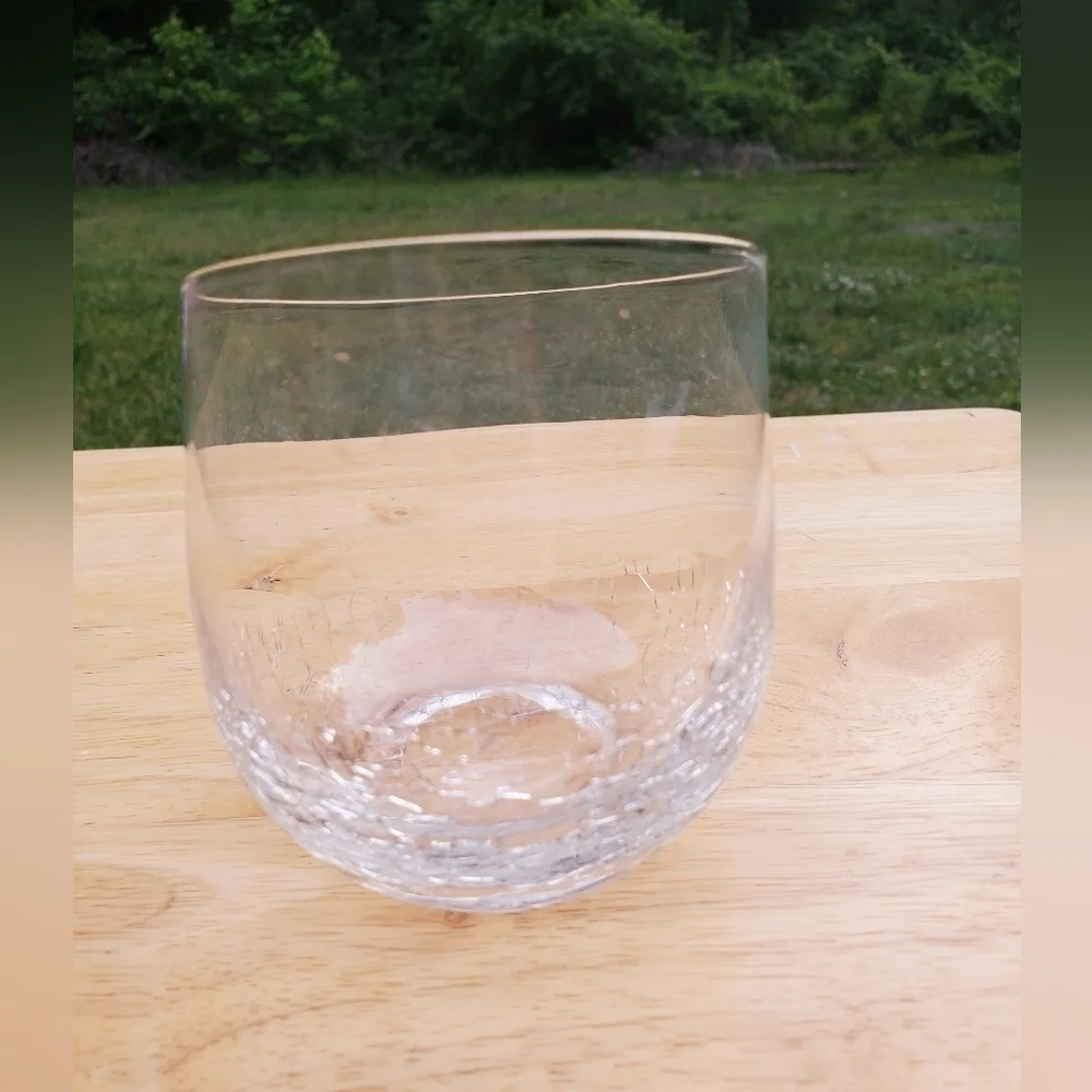 Pier 1 Angled Rim Crackle Stemless Blown clear Glass Cup‎